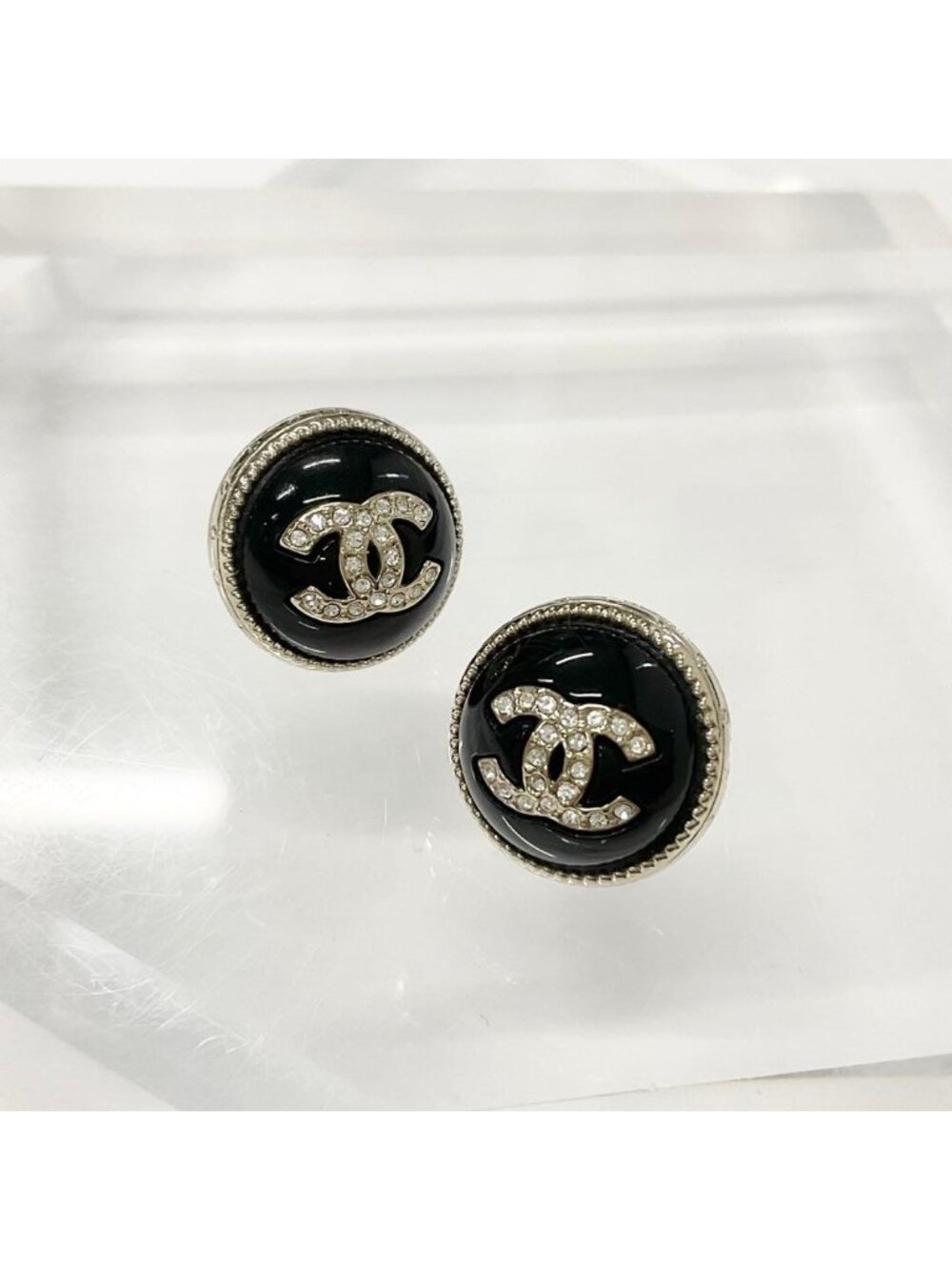 Chanel Earrings Cc Logo Rhinestone Gold